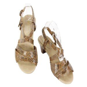 Kumfs Sz 39 Halo Tawny Snake Gold Reptile Print 2.5" Sandal Heels D294